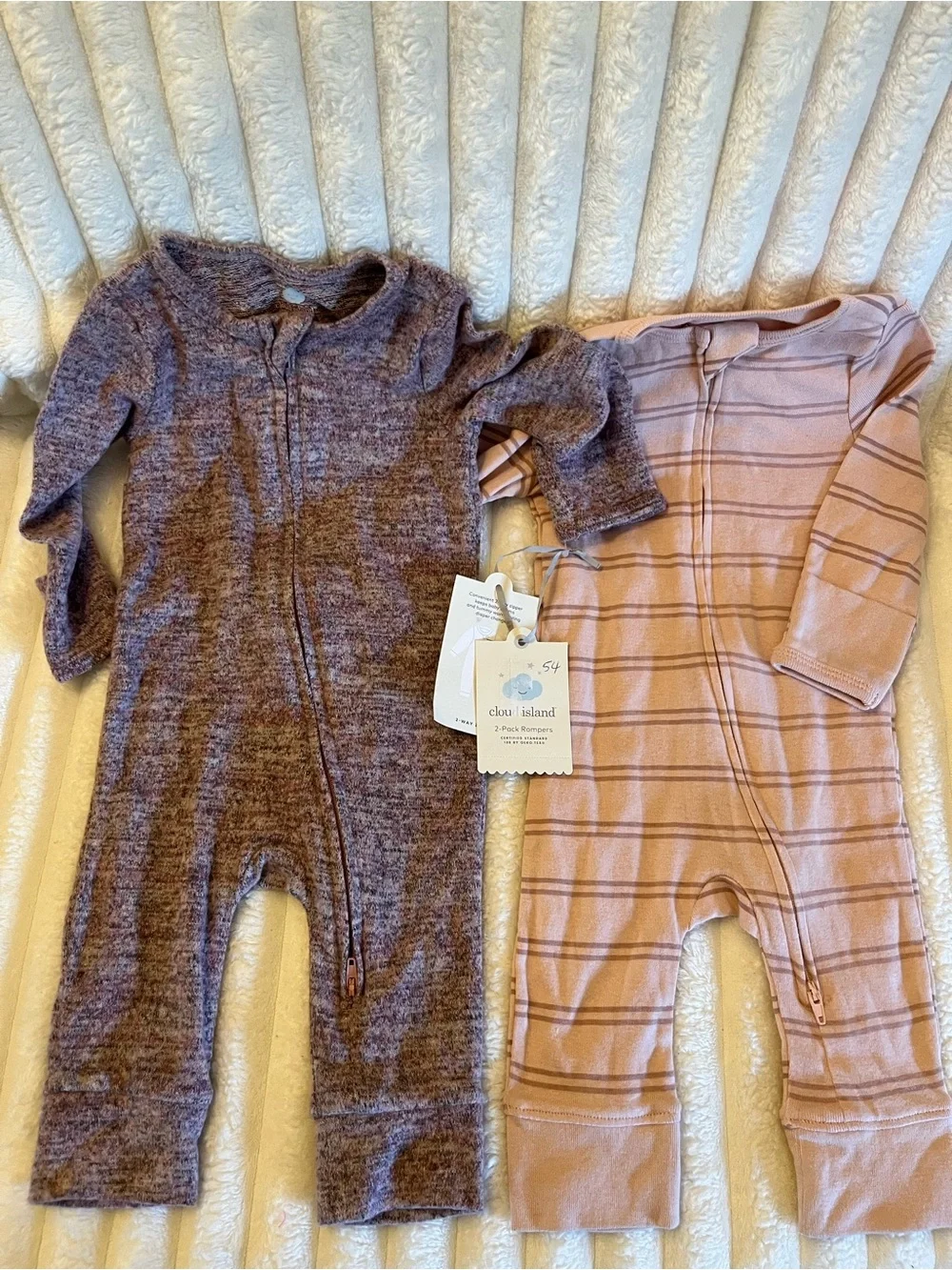 cloud island Mauve Knit & Pink Striped Baby One-Piece Footies Set